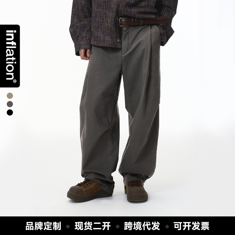 Jie Zhan Men's Clothing | Pleated Workwear Wide-Leg Pants 26 Spring/Summer New Fashion Brand Solid Color Loose Casual Men's Trousers