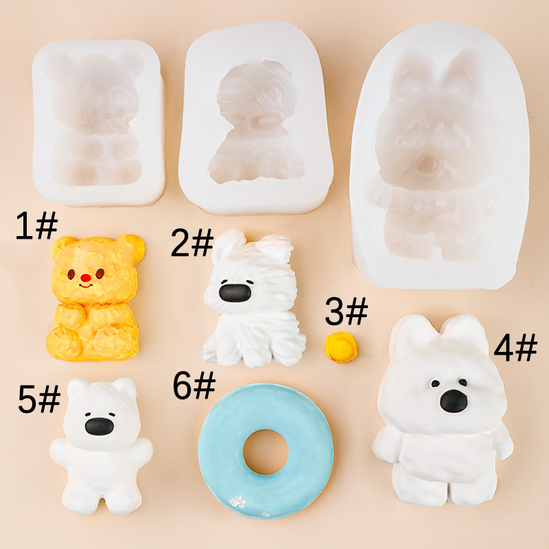 Molde de silicona en forma de West Highland de bricolaje, anillo de natación de oso de mantequilla, amasado, molde de decoración de yeso de goteo