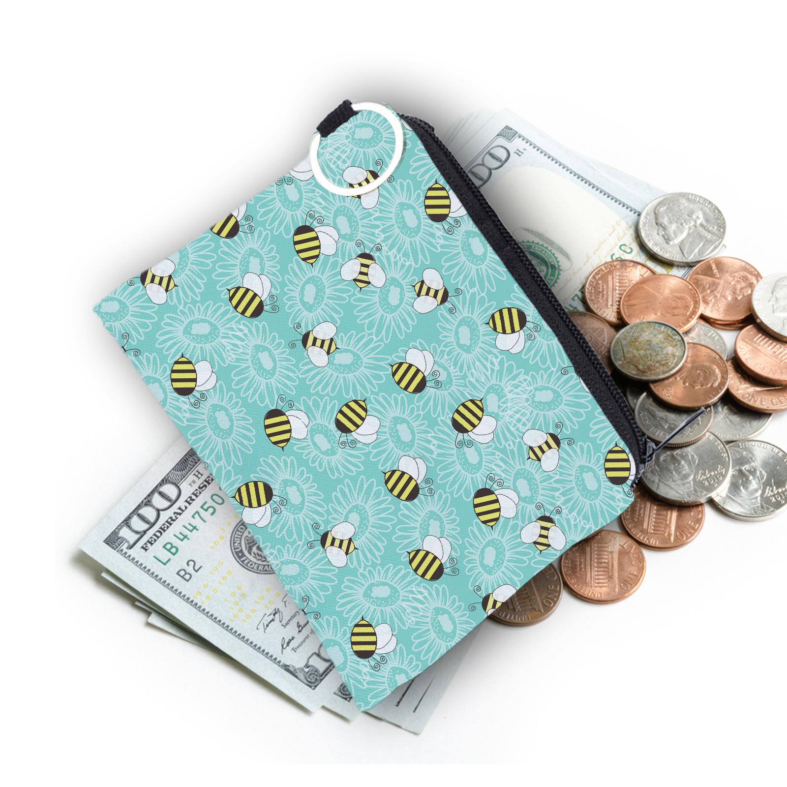 Amazon nueva abeja Linda impresa monedero impermeable portátil de almacenamiento personalizado titular la tarjeta caso clave