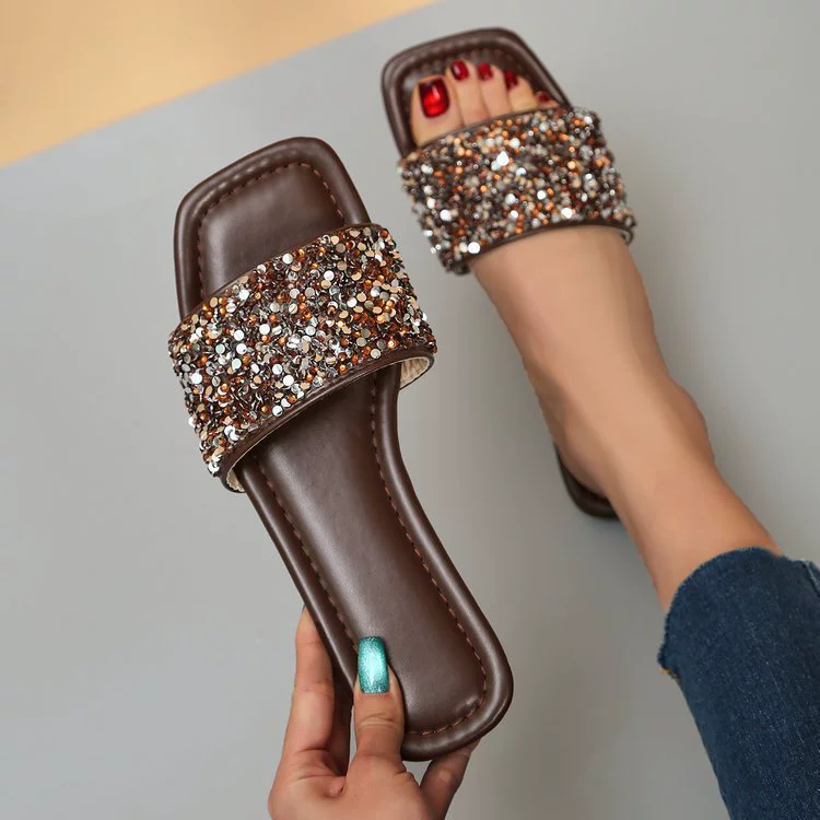 Летние женские шлепанцы 2025 года, новая модель, с пайетками, мягкая подошва, удобные, повседневные, экспорт, большие размеры 36-43