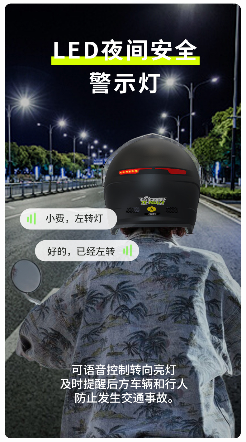 Helmet motorcycle electric vehicle riding with dash cam Bluetooth fan 3C certified 3/4 smart helmet