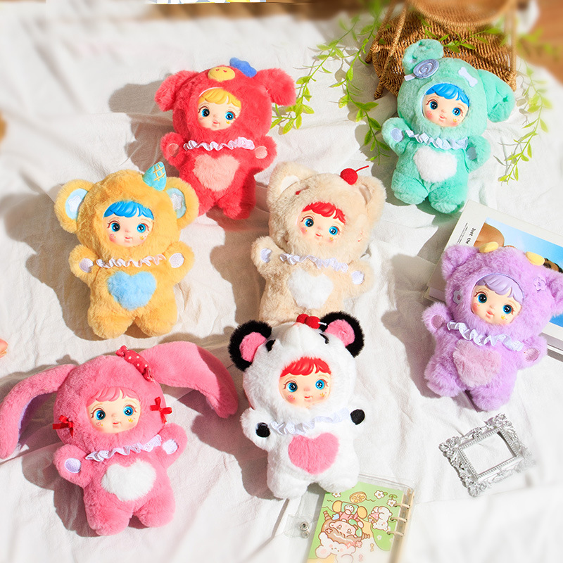 Nuevos tres pequeños cabellos (Samuel) mini colgantes de animales de peluche caja ciega juguetes QMoll muñecas adornos