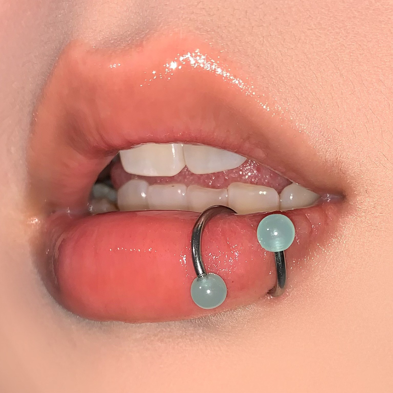 Pointed labret stud close-up product detail