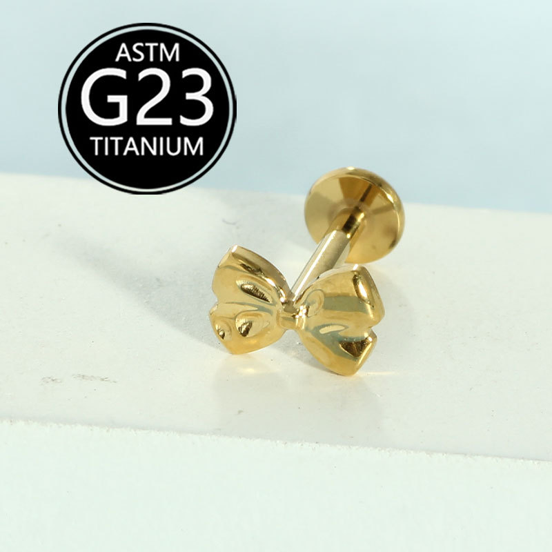 F136 Titanium Internally Threaded Ear Cartilage Stud Bow Lip Piercing Jewelry G23 Titanium Alloy Polished detail image 7