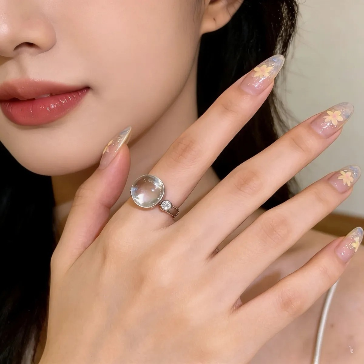 Natural white crystal ring, 925 silver bull's eye raw stone crystal ball, 2026 hot-selling crystal ring, popular and versatile