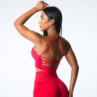 Specially Designed for Cross-Border Nylon Large Backless Straps, Cup Cross Shoulder Straps, Round Neck Seamless Sports Bra, Fitness Bra