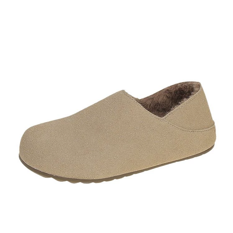 Ретро обувь Birkenstock для женщин 2024 зима новый стиль слепон плоская подошва внутренний подъем плюс бархат теплая повседневная обувь из хлопка