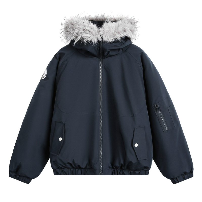 可拆卸毛领连帽棉服男冬季加厚保暖工装派克服防泼水短宽棉衣外套|undefined