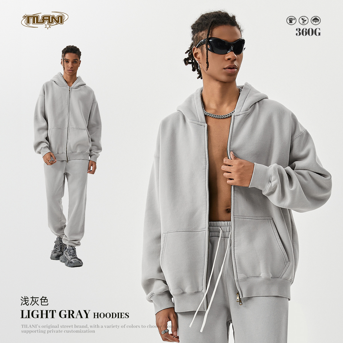 TILANI suéter de los hombres pantalones de chándal traje transfronterizo marca de moda con capucha Otoño e Invierno de lana forrada engrosada conjunto de dos piezas de los hombres