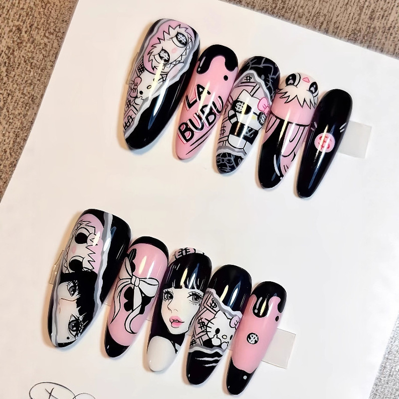Comic Graffiti Style Black and Pink Nail Art Tips Sweet Cool Trendy Long Fake Nails 24 Pieces New Year Edition Comic Graffiti Style Black and Pink Nail Art Tips Sweet Cool Trendy Long Fake Nails 24 Pieces New Year Edition
