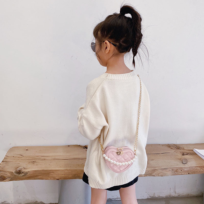 Bolso de mensajero en forma de corazón lindo para niñas 2021 nuevo bolso para niños estilo occidental perla portátil princesa mini Satchel