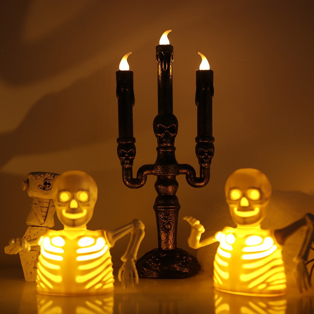 Transfronterizo nuevo Halloween iluminante fantasma candelabro fantasma fiesta decoración decoración calabaza lámpara esqueleto
