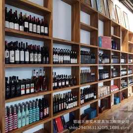 新中式老榆木书架满墙格子收纳架酒吧隔断实木酒柜书房落地书柜
