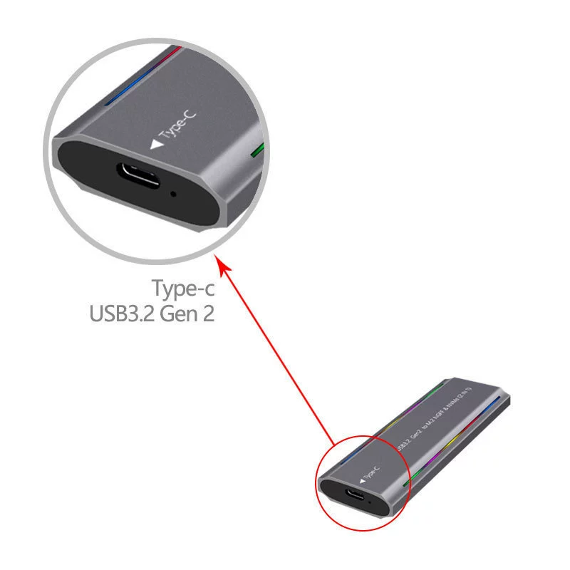 M.2 solid state USB3.1 NGFF&nvme protocol hard disk box Type-CRGB lamp aluminum alloy mobile dual protocol