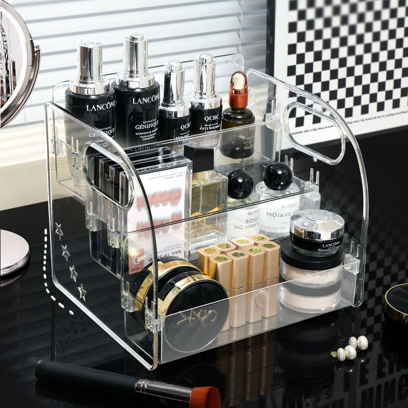 Transparent acrylic storage box, desktop multi-layer shelf, lipstick and perfume organizer, vanity table storage, rotatable