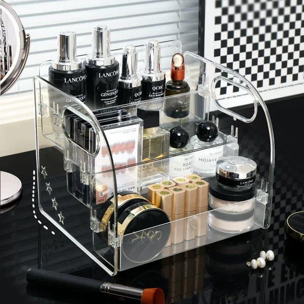 Transparent acrylic storage box, desktop multi-layer shelf, lipstick and perfume organizer, vanity table storage, rotatable