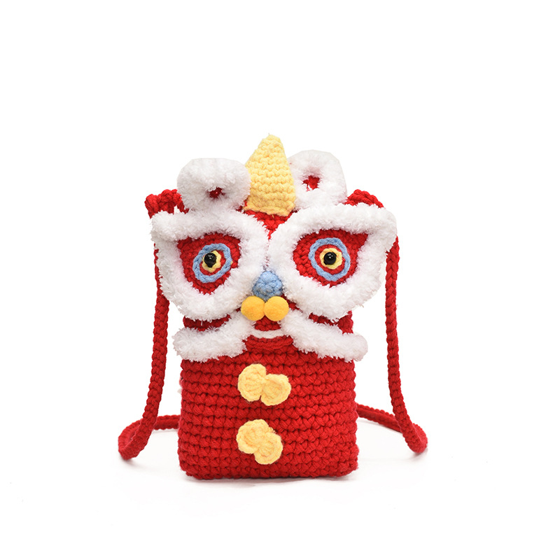 Bolsa mini de Año Nuevo rojo 2025, nueva tendencia, lindos niños, bolsas de león, bolsas de hombro para bebés, moda