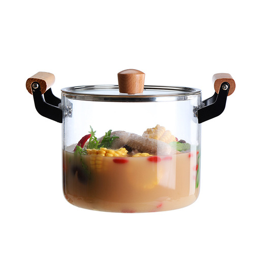 High borosilicate transparent pot double-eared glass pot open flame soup pot stew pot soup household high temperature resistant gas steamer heat resistant