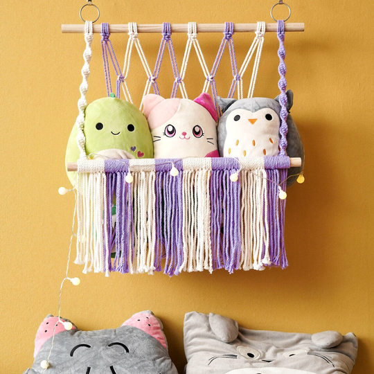 New Home Decorative Creative Wall Decoration Cotton Rope Woven Net Bag Toy Hammock Storage Tapestries Girls' Room Wall Hanging
