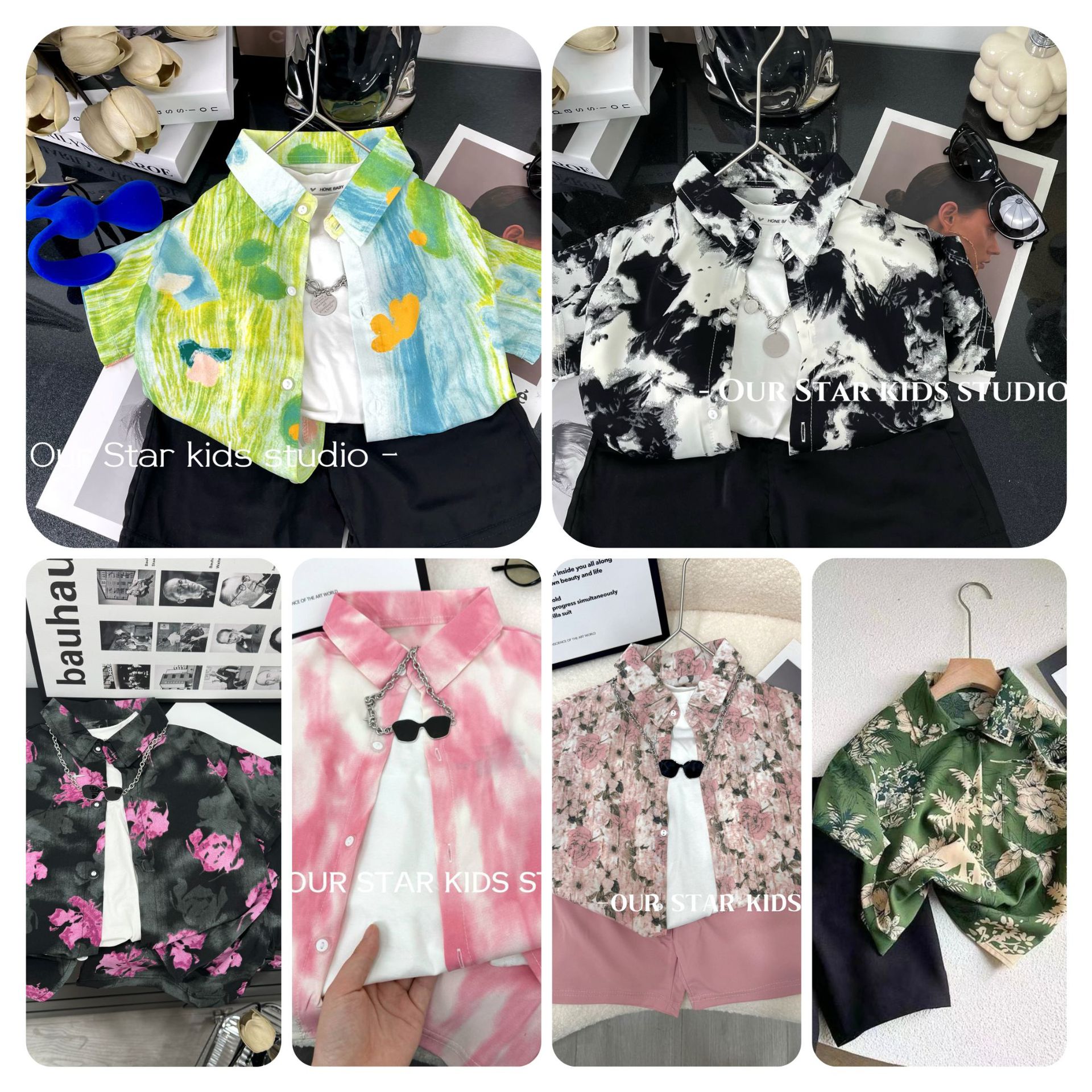 【Colorful Summer】Summer Thin Trendy Shirt Short-Sleeved Retro Cool Fashion Printed Suit for Boys