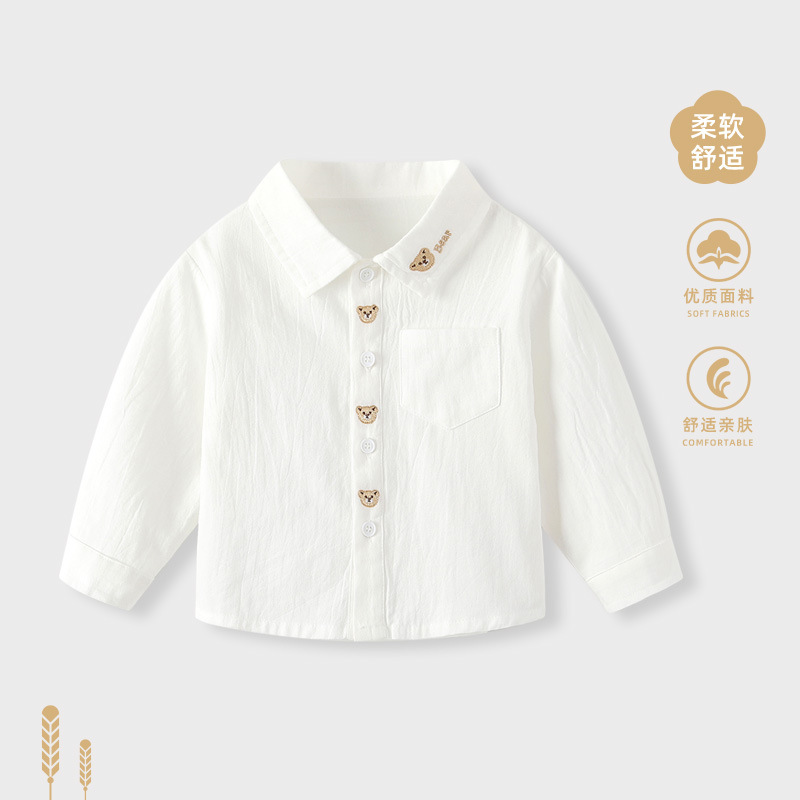 Baby Boy Shirt Autumn New Style Long-Sleeved Versatile White Shirt Autumn Children's Top Infant and Toddler Outing Clothes