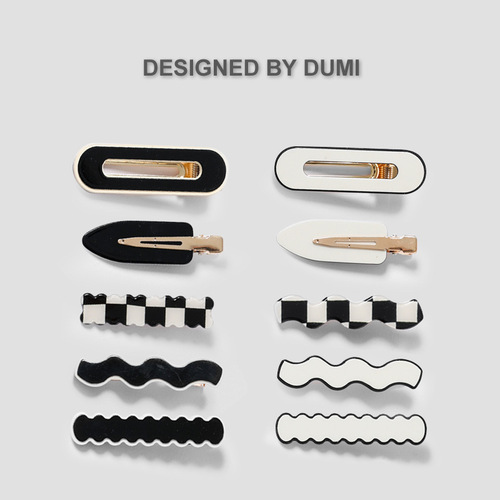 Black and white checkerboard pattern seamless hairpin girl bangs side hairpin headdress internet celebrity temperament duckbill clip hair accessory for women