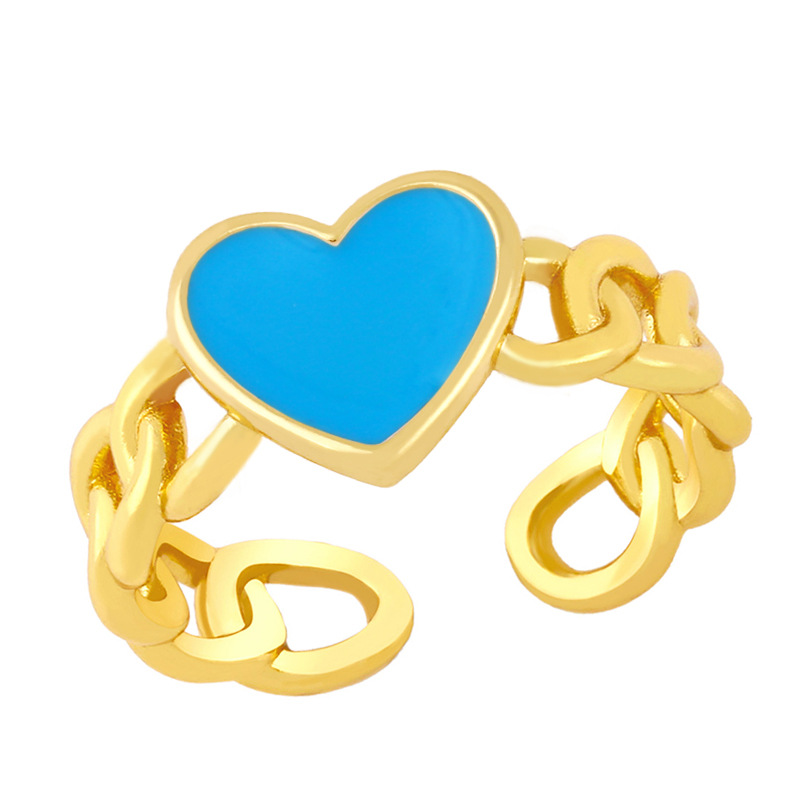 Fashion Dripping Oil Chain Heart Copper Ring Wholesale Nihaojewelry display picture 4