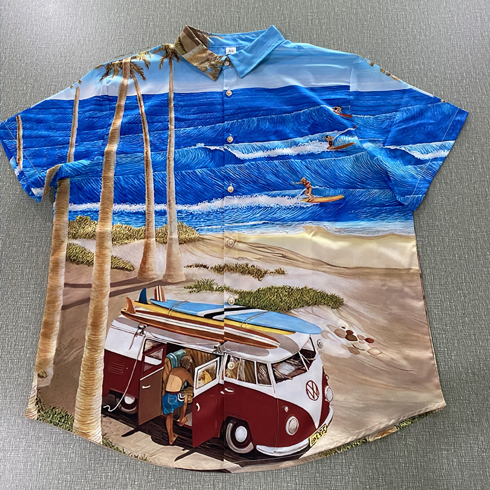 210g Weight Wholesale Men's Vacation Cartoon Landscape Short Sleeve Printing Men's Tops