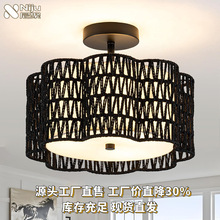 欧式卧室吸顶灯走廊过道灯波西米亚风藤艺新款创意嵌入式复古乡村
