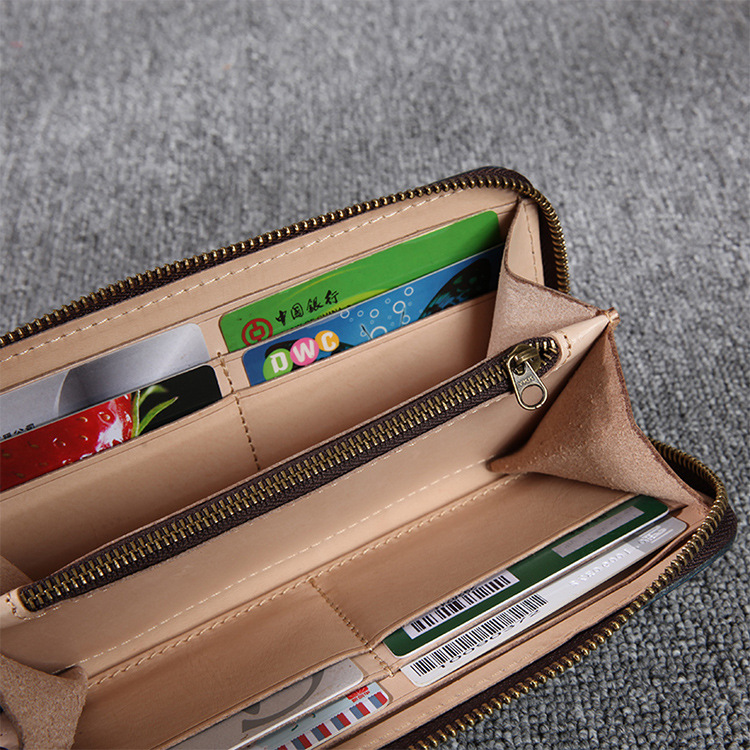 2025 nuevo estilo cuero cuero de vaca para hombres y mujeres carteras de cera de niebla cuero curtido vegetal suministro transfronterizo largo