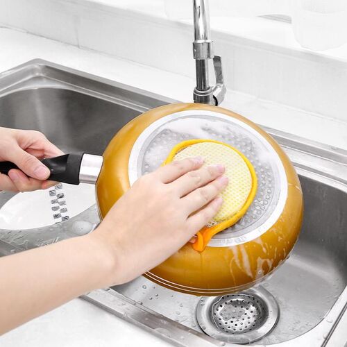 JSDF double-sided sponge wipe for dishwashing, non-stick oil and stain removal dishcloth, magic kitchen scrubbing pot and dishwashing sponge