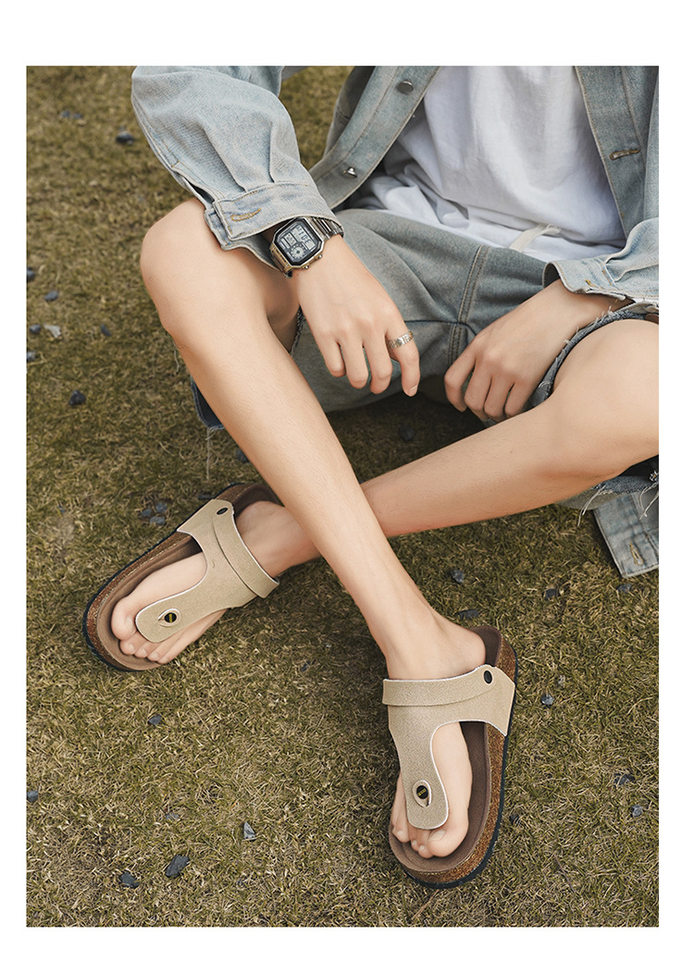Dép sandal nam quai ngang kẹp chân đế gỗ phong cách Birken, thoáng khí đi biển — Màu đen, Nâu vàng, Trắng be chi tiết 18