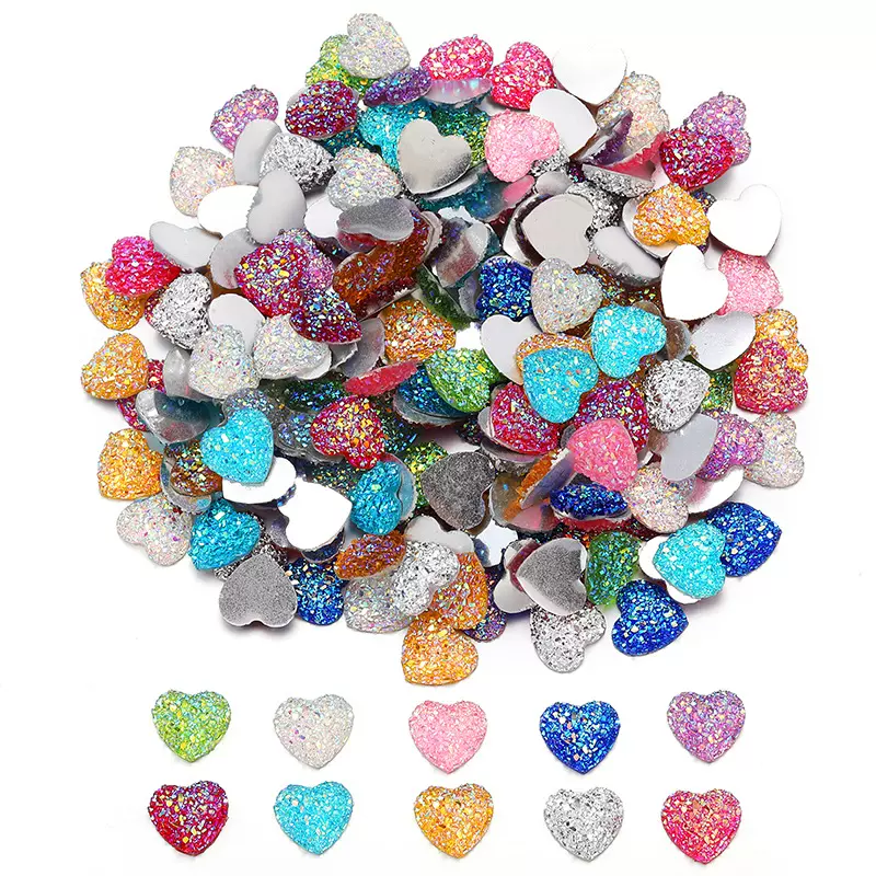 批发爱心10-12mm彩色亮粉树脂贴片手工DIY服装饰品配件W434