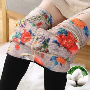 In stock 700g silk cotton pants fleece-lined thick leggings women's pants warm pants outer pants one-piece pants