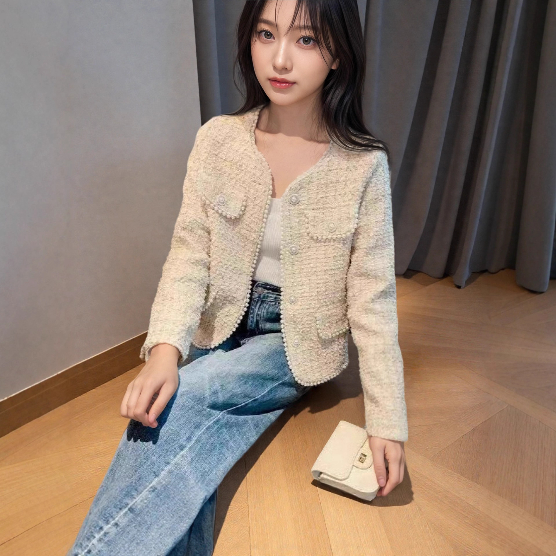 Elegant Socialite Pink Chanel-Style Jacket for Women, Spring and Autumn Petite High-End Tweed French Short Coat