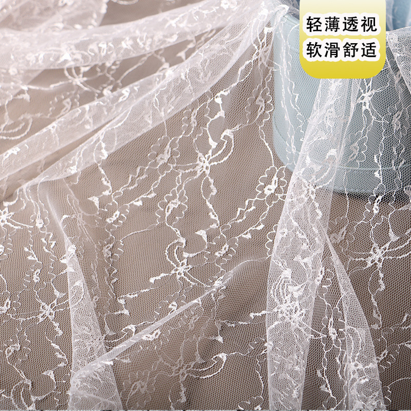 Spring and Summer Nylon Non-Elastic Small Peony Flower Lace Fabric Children's Clothing Lolita Tutu Skirt Light Mesh Mesh