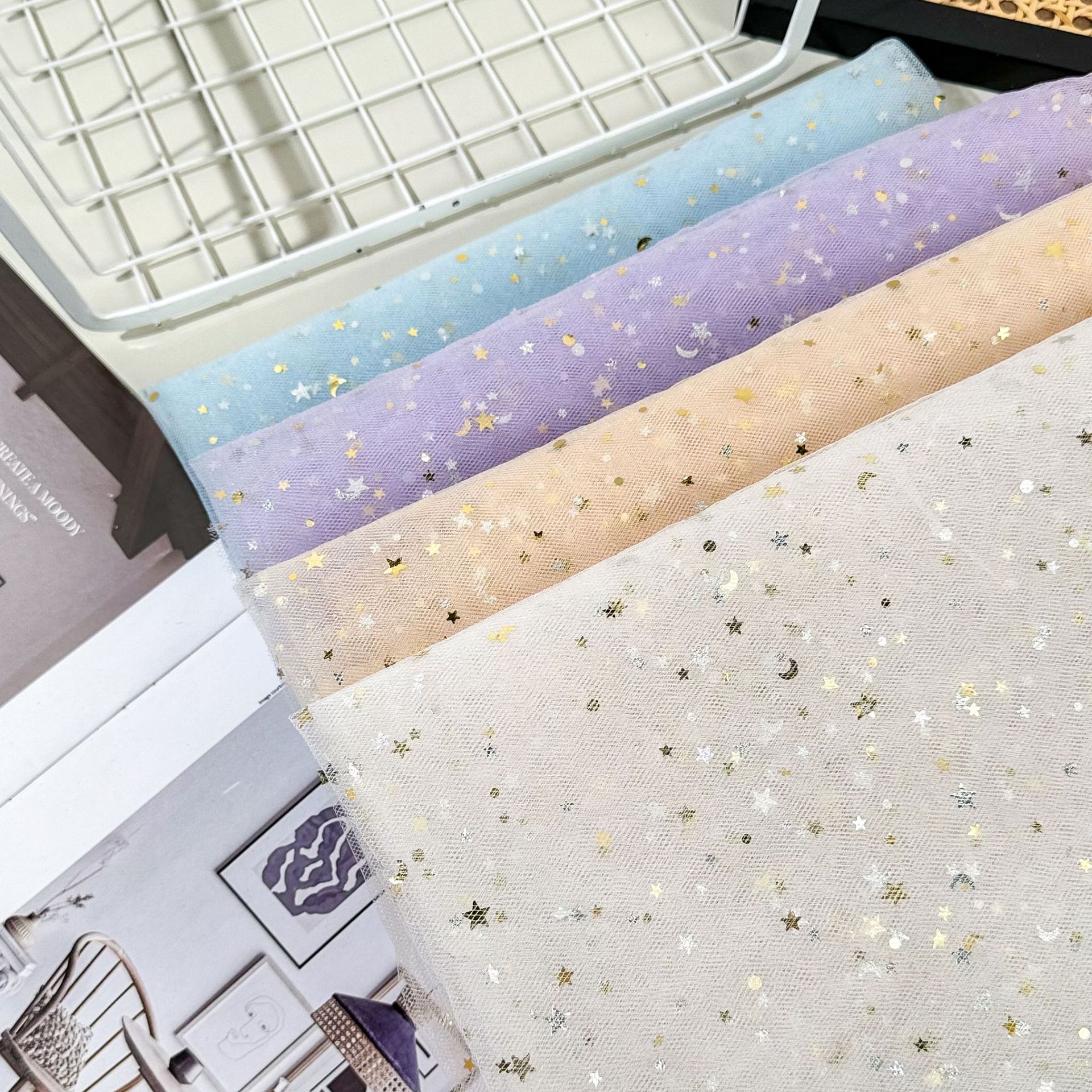 可代裁星月纱伴手礼唯美金银片礼物包装纱装饰手工DIY布料批发