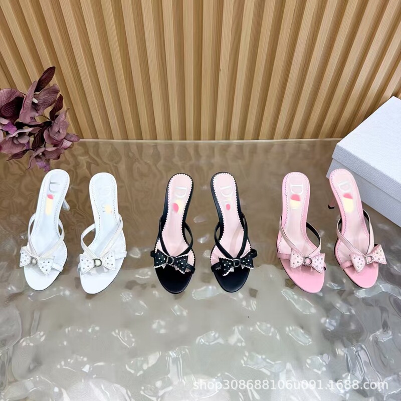 Dior Style New Summer High-Heeled Slippers for Women with Thin Heels, Bowknot, Pointed Toe, Fashionable and Elegant Sandals Dior Style New Summer High-Heeled Slippers for Women with Thin Heels, Bowknot, Pointed Toe, Fashionable and Elegant Sandals