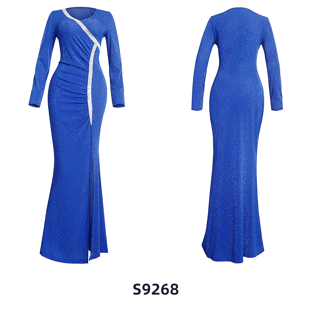 Abito da sera donna con scollo a v e dettagli in strass lungo_voghion.com