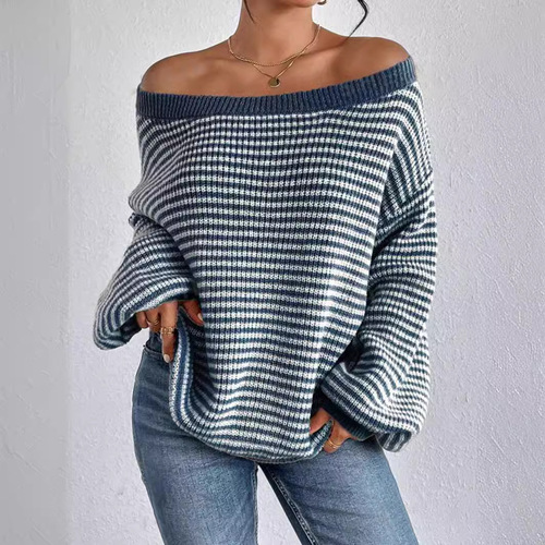 Autumn/Winter New Arrival One-Shoulder Striped Sleeveless Knit Top, Oversized Cuff Relaxed Fashion Western Style Versatile Hooded Sweater