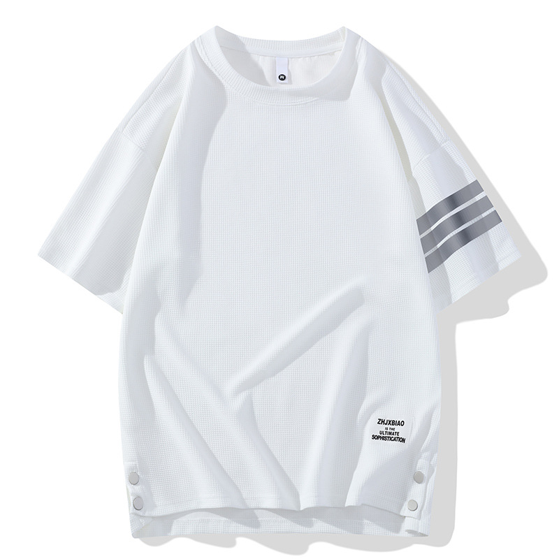 Waffle traje de camiseta de manga corta para hombre 2024 verano de tres barras pantalones cortos casuales de manga corta de dos piezas al por mayor