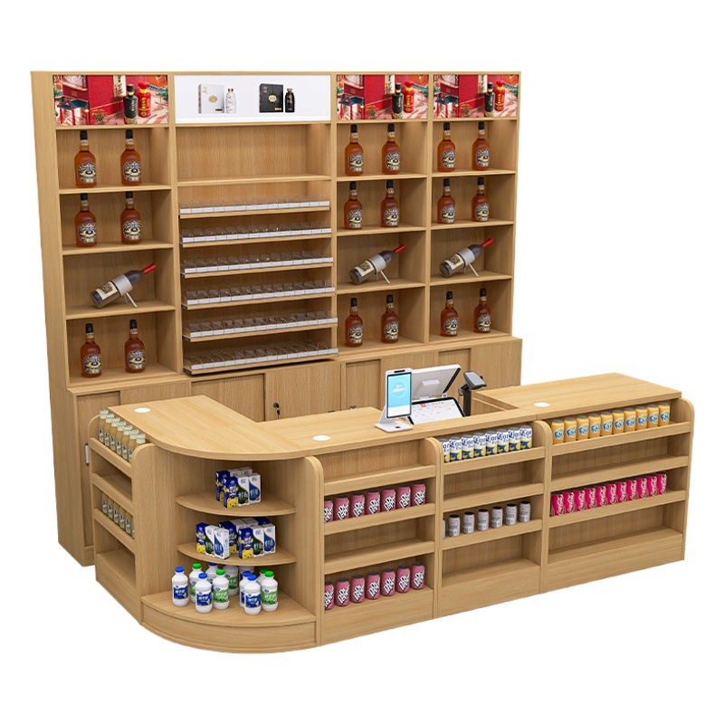 Supermarket Cashier Wooden Alcohol and Tobacco Cabinet Combination Convenience Store Maternal and Baby Store Modern Simple Small Bar Corner Counter