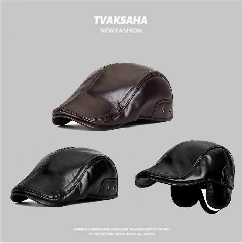 Invierno nuevo sombrero de avance para hombres al aire libre frío caliente y gorra de cuero de lana para hombres con protector de orejas incorporado puede valgarse