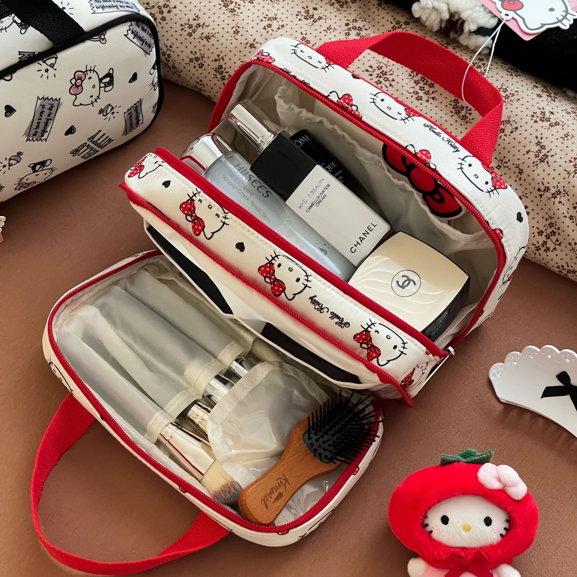 Bolsas de maquillaje auténticas de gran capacidad portátiles lindas bolsas de mano portátiles para lavar y almacenar bolsas de maquillaje de viaje para mujeres