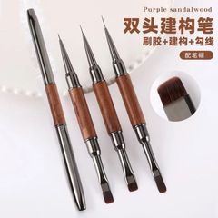 双頭マニキュア構築ペン新しい白檀多機能ブラシ正方形と円形塗装ロング構築プルラインブラシ接着剤ペン