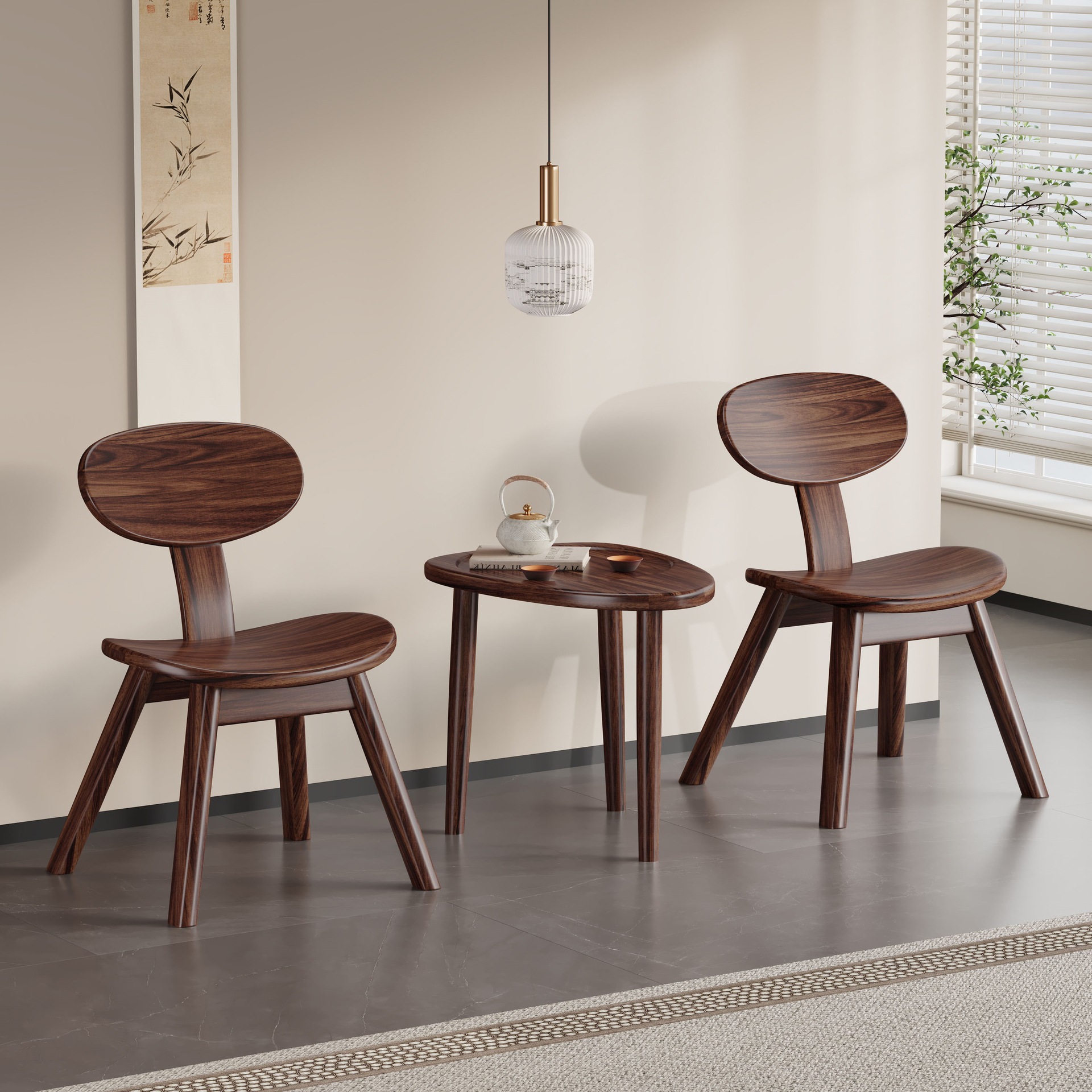 Ebony Solid Wood Small Stool for Home Use, Shoe Changing, Vegetable Washing, Low Wooden Stool for Living Room Coffee Table, Trendy Children's Shell Stool with Backrest