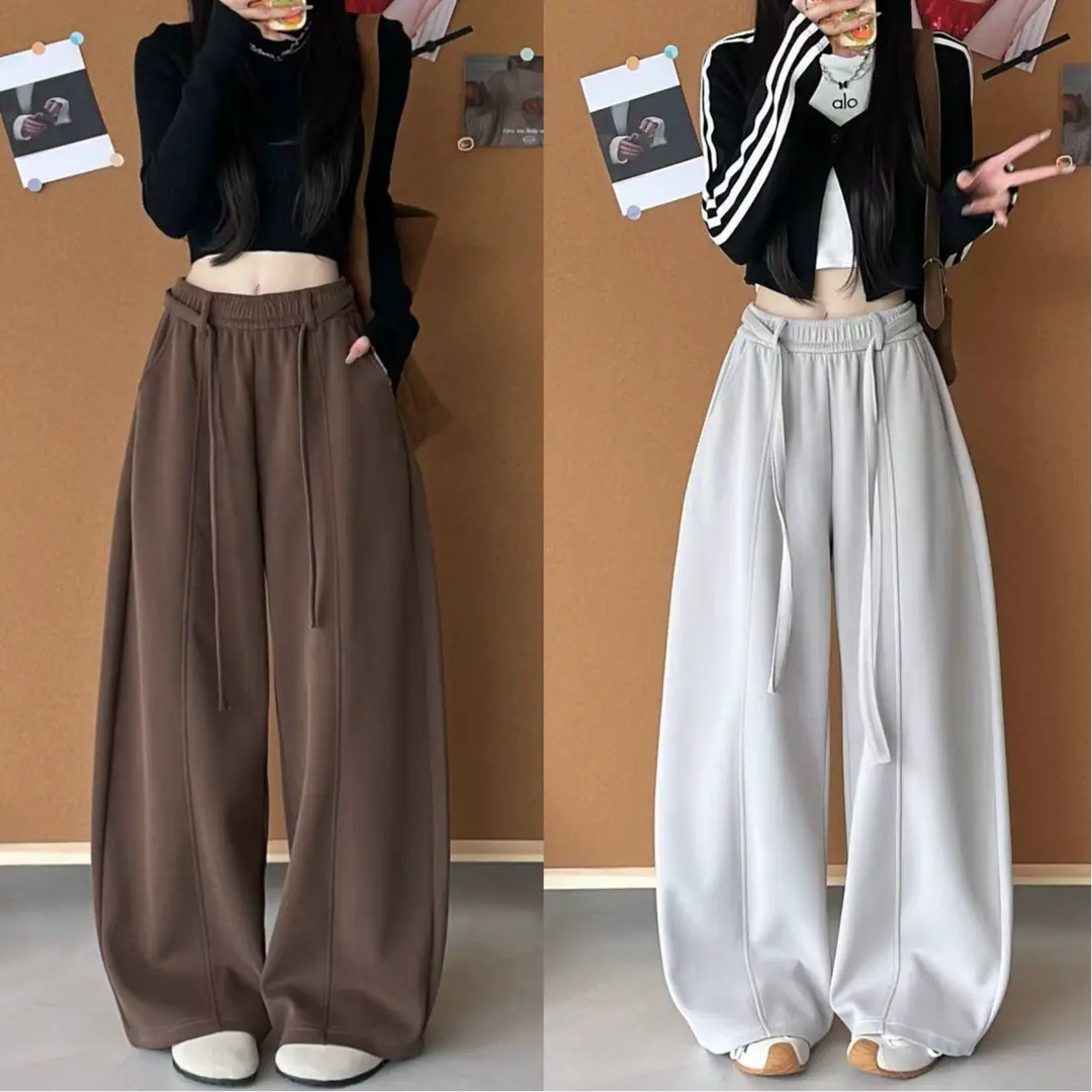 Vintage Scimitar Pants for Women 2025 Autumn New Amber Streamer Style Pocket Loose Slimming Versatile Wide-Leg Sweatpants