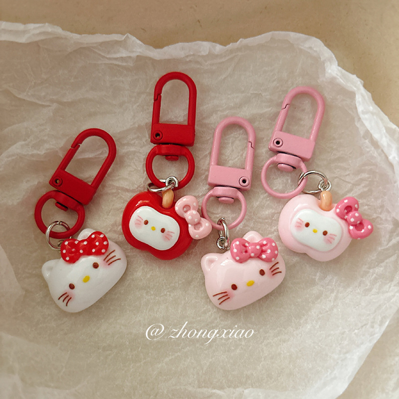 Cute Girl Heart Bow Cat Keychain Cartoon Pendant Student Bag Hanging Accessories Girlfriend Gift