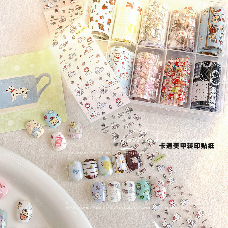 Nail Art Transfer Stickers Internet Celebrity Hot Style Cute Kittens and Puppies Painted Graffiti Transfer Paper DIY Nail Art Tool Paper