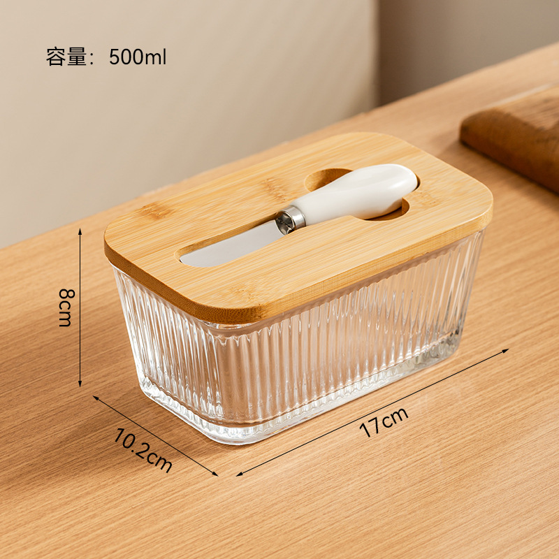 Transfronterizo Amazon nueva cubierta de vidrio queso mantequilla queso pastel caja de postre plato de mantequilla nórdica con cuchillo